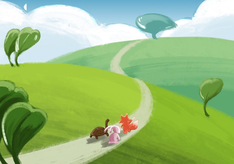 học digital painting minh họa rùa và thỏ