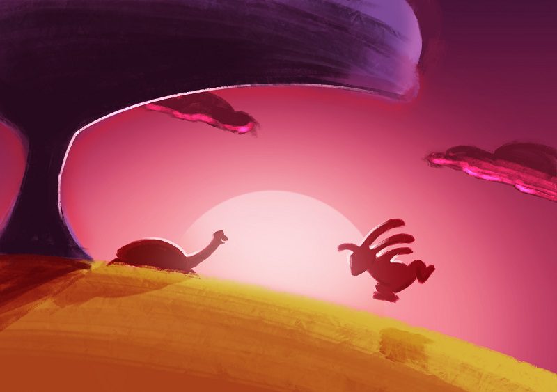 học digital painting minh họa rùa và thỏ