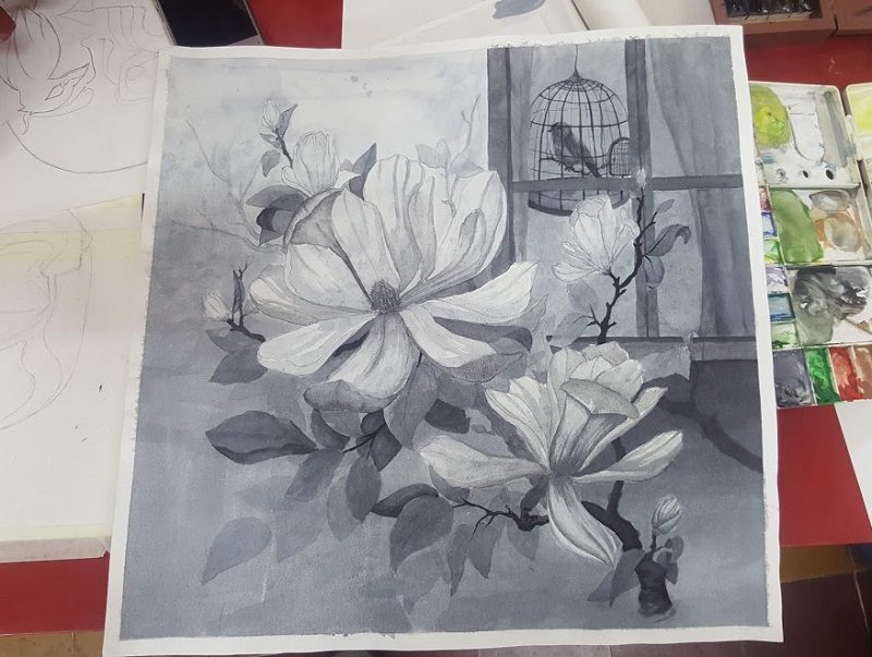 digital painting phác thảo màu nước