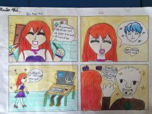 tranh vẽ cuối khóa manga comics của Trân Hà
